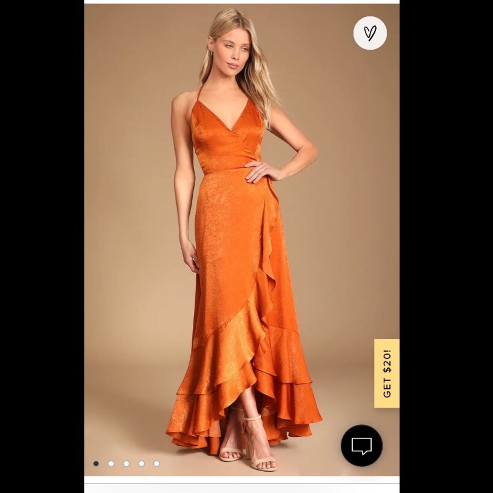 In Love Forever Rust Orange Satin Lace up high low dress 🍊 🧡